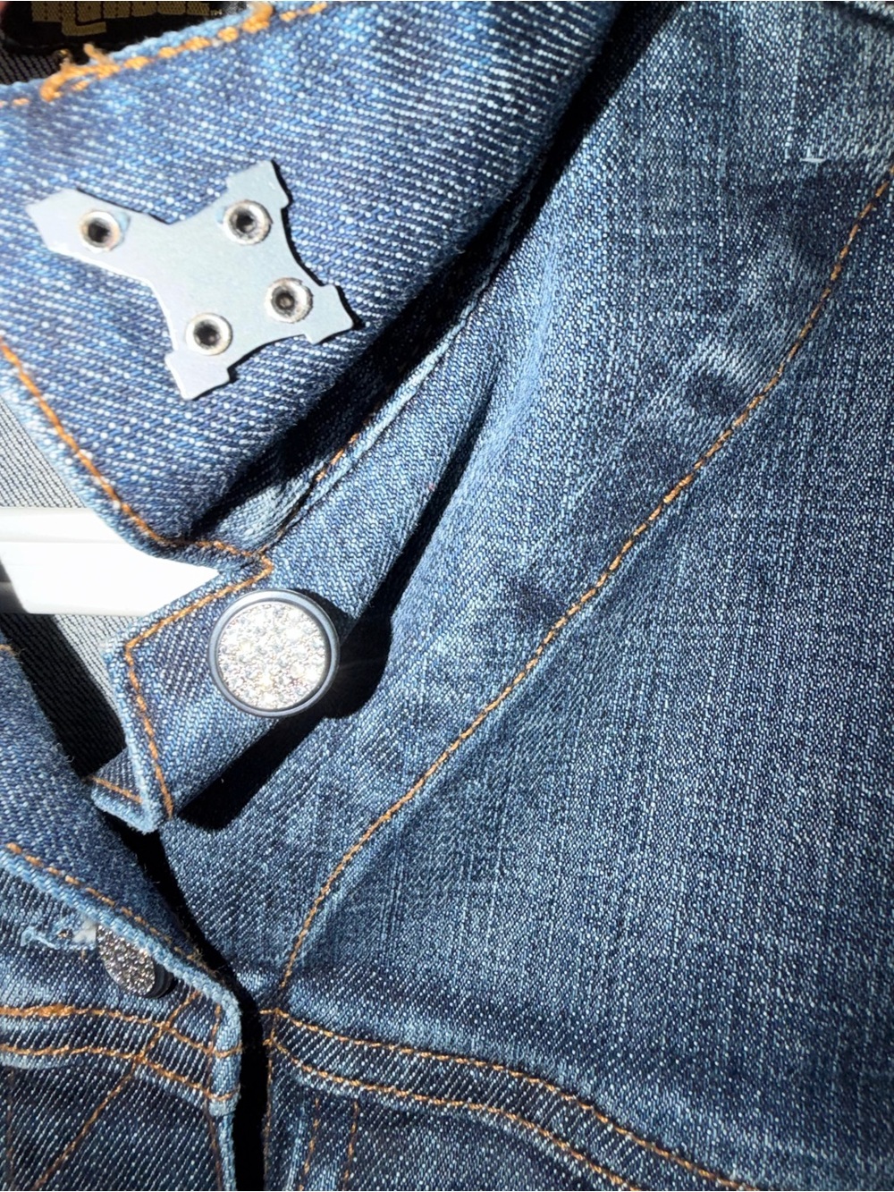 Manuel Denim Jacket Women’s Sz Small Rhinestone Buttons Cross Detail Made in USA - Picture 6 of 16